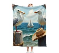 Dozrmey Coperta Pile Matrimoniale 220x240 Gabbiano Bianco, 3D Stampa Coperta Plaid di Flanella Letto Matrimoniale, Calda Copertina Multifunzionale per Divano o Letto, 220x240 cm