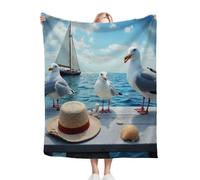 Dozrmey Coperta Pile Matrimoniale 220x240 Gabbiano con Cappello, 3D Stampa Coperta Plaid di Flanella Letto Matrimoniale, Calda Copertina Multifunzionale per Divano o Letto, 220x240 cm