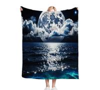 Dozrmey Coperta Pile Matrimoniale 240 x 260 Luna Blu, 3D Stampata Morbida Caldo Coperta Microfibra, Plaid Accogliente Coperta per Letto e Divano Coperta 240 x 260 cm, AQ198