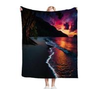 Dozrmey Coperta Pile Matrimoniale 240 x 260 Tramonto Viola, 3D Stampata Morbida Caldo Coperta Microfibra, Plaid Accogliente Coperta per Letto e Divano Coperta 240 x 260 cm, AQ414