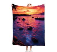 Dozrmey Coperta Plaid Matrimoniale 180x200 Costa al Tramonto, Morbido Durevole Peluche Coperte Copriletti per Letto Divano Soggiorno, Termica Copridivano in Microfibra Morbida (180x200 cm)