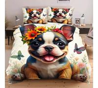 Dozrmey Copripiumino Matrimoniale 220x240 Cane con Fiore Tra I Capelli, Accogliente Set di Biancheria da Letto 3 Pezzi, Copripiumini 220x240 per Bambini/Adulti con Cerniera e 2 Federe 50x80