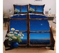 Dozrmey Copripiumino Matrimoniale 220x240 Fiore Bianco Vicino Alla Finestra, Accogliente Set di Biancheria da Letto 3 Pezzi, Copripiumini 220x240 per Bambini/Adulti con Cerniera e 2 Federe 50x80