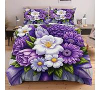 Dozrmey Copripiumino Matrimoniale 240x260 Fiore Viola, Copripiumini In Morbido Microfibra per Bambino, Set di Biancheria da Letto Matrimoniale con 1 Copri Piumone e 2 Federe,A2