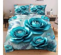Dozrmey Copripiumino Matrimoniale 240x260 Fiori Blu, Copripiumini In Morbido Microfibra per Bambino, Set di Biancheria da Letto Matrimoniale con 1 Copri Piumone e 2 Federe,3