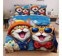 Dozrmey Copripiumino Matrimoniale 240x260 Gatto con Cappello, Copripiumini In Morbido Microfibra per Bambino, Set di Biancheria da Letto Matrimoniale con 1 Copri Piumone e 2 Federe