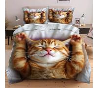 Dozrmey Copripiumino Matrimoniale 240x260 Gatto Giallo, Copripiumini In Morbido Microfibra per Bambino, Set di Biancheria da Letto Matrimoniale con 1 Copri Piumone e 2 Federe,3