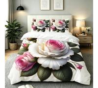 Dozrmey Copripiumino Piazza e Mezza 200x200 cm Rosa Bianca, AQ2998