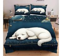 Dozrmey Copripiumino Singolo 135x200 Cane Cartone Animato Bianco, 3 Pezzi Set di Biancheria da Letto Matrimoniale per Bambini/Adulti, Copripiumini 135x200 con Cerniera e 2 Federe 50x80