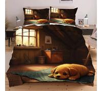 Dozrmey Copripiumino Singolo 135x200 Cane Giallo, 3 Pezzi Set di Biancheria da Letto Matrimoniale per Bambini/Adulti, Copripiumini 135x200 con Cerniera e 2 Federe 50x80 cm,2