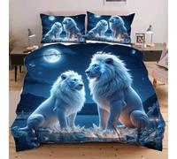 Dozrmey Copripiumino Singolo 135x200 Leone Bianco, 3 Pezzi Set di Biancheria da Letto Matrimoniale per Bambini/Adulti, Copripiumini 135x200 con Cerniera e 2 Federe 50x80 D291