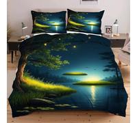 Dozrmey Copripiumino Singolo 135x200 Paesaggio Vicino al Torrente, 3 Pezzi Set di Biancheria da Letto Matrimoniale per Bambini/Adulti, Copripiumini 135x200 con Cerniera e 2 Federe 50x80
