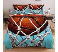 Dozrmey Copripiumino Singolo 135x200 Palla da Basket Nel Canestro, 3 Pezzi Set di Biancheria da Letto Matrimoniale per Bambini/Adulti, Copripiumini 135x200 con Cerniera e 2 Federe 50x80