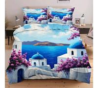 Dozrmey Copripiumino Singolo 150x200 Casa Sul Mare, Copripiumini In Microfibra con Cerniera, Biancheria da Letto per Bambini e Adulti 1 Copripiumino 150x200 + 2 federe 50x80cm,1