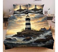 Dozrmey Copripiumino Singolo 150x200 Faro Sulla Spiaggia, Copripiumini In Microfibra con Cerniera, Biancheria da Letto per Bambini e Adulti 1 Copripiumino 150x200 + 2 federe 50x80 cm
