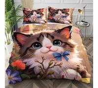 Dozrmey Copripiumino Singolo 150x200 Gatto Grigio, Set Copripiumino Singolo per Camera da Letto e Ospiti, Traspirante Copripiumini in Microfibra con Cerniera Invisibile e 2 Federe,AQ1545