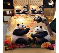 Dozrmey Copripiumino Singolo 150x200 Panda Adorabili, Copripiumini In Microfibra con Cerniera, Biancheria da Letto per Bambini e Adulti 1 Copripiumino 150x200 + 2 federe 50x80 S229