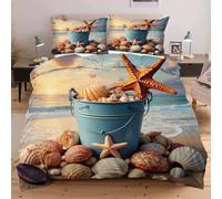 Dozrmey Copripiumino Una Piazza e Mezza 200x200 Conchiglie a Forma di Stella Marina, Set di Biancheria da Letto in Microfibra, Copripiumini 200x200 cm con 2 Federe 50x80 cm per Bambini Adulti