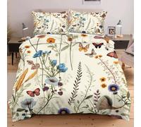 Dozrmey Copripiumino Una Piazza e Mezza 200x200 Fiore e Farfalla, Set di Biancheria da Letto in Microfibra, Copripiumini 200x200 cm con 2 Federe 50x80 cm per Bambini Adulti,A1