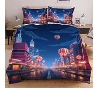 Dozrmey Copripiumino Una Piazza e Mezza 200x200 Mongolfiera Sulla Strada, Set di Biancheria da Letto in Microfibra, Copripiumini 200x200 cm con 2 Federe 50x80 cm per Bambini Adulti