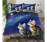 Dozrmey Copripiumino Una Piazza e Mezza Gatto Grigio, Morbido Copripiumino 200x200 in Microfibra con Cerniera, Copri Piumino Una Piazza e Mezza con 2 Federe per Camera da Letto,AQ2686