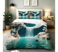 Dozrmey Copripiumino Una Piazza e Mezza Grotta Verde, Morbido Copripiumino 200x200 in Microfibra con Cerniera, Copri Piumino Una Piazza e Mezza con 2 Federe per Camera da Letto, AE2614
