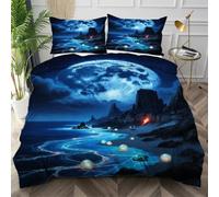 Dozrmey Copripiumino Una Piazza e Mezza Luna Blu, Morbido Copripiumino 200x200 in Microfibra con Cerniera, Copri Piumino Una Piazza e Mezza con 2 Federe per Camera da Letto,AW6400