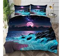 Dozrmey Copripiumino Una Piazza e Mezza Luna Blu, Morbido Copripiumino 200x200 in Microfibra con Cerniera, Copri Piumino Una Piazza e Mezza con 2 Federe per Camera da Letto,AW6382