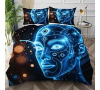 Dozrmey Copripiumino Una Piazza e Mezza Maschera Blu, Morbido Copripiumino 200x200 in Microfibra con Cerniera, Copri Piumino Una Piazza e Mezza con 2 Federe per Camera da Letto,AW3010