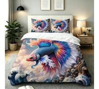 Dozrmey Copripiumino Una Piazza e Mezza Pesce Blu, Morbido Copripiumino 200x200 in Microfibra con Cerniera, Copri Piumino Una Piazza e Mezza con 2 Federe per Camera da Letto, AE580
