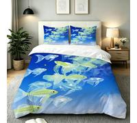 Dozrmey Copripiumino Una Piazza e Mezza Pesce Blu, Morbido Copripiumino 200x200 in Microfibra con Cerniera, Copri Piumino Una Piazza e Mezza con 2 Federe per Camera da Letto, AE922