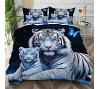 Dozrmey Copripiumino Una Piazza e Mezza Tigre Blu, Morbido Copripiumino 200x200 in Microfibra con Cerniera, Copri Piumino Una Piazza e Mezza con 2 Federe per Camera da Letto Q2116