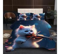 Dozrmey Piumino e Federe 220x200 cm | Gatto Bianco, Microfibra Soffice, Completo di 2 Federe 50 x 80 cm, Stampa 3D, per Camera Padronale, Cotone 200 GSM, Imbottitura in Cotone B346