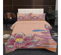 Dozrmey Piumino Singolo 135x200 cm | Loto Dipinto a Olio Rosa, Morbida Microfibra con 2 Federe, Utilizzo Tutto l'Anno, Facilità di Cura, Praticità Assoluta per la Vita Quotidiana