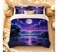 Dozrmey Piumino Una Piazza e Mezza, Luna Piena Viola, DW1371 | con 2 Federe, per Studenti Adulti, Non Stropicciante, 180x200 cm, per Camera da Letto Casa Vacanze, per Come Idea Regalo