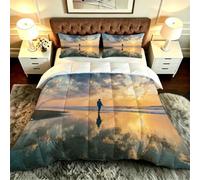 Dozrmey Piumino Una Piazza e Mezza, Spiaggia Gialla, DQ501 | con 2 Federe, per Studenti Adulti, Non Stropicciante, 180x200 cm, per Camera da Letto Casa Vacanze, per Come Idea Regalo