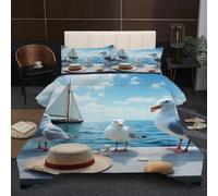Dozrmey Set Letto 120x200 | Gabbiano con Cappello, Tessuto in Microfibra, Cotone 200 GSM, Completo di 2 Federe 50x80, perfetto per Ospiti, Esperienza di Sonno Morbida e Accogliente