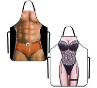 Dozylive 2Pcs Grembiule Cucina Divertente 3D, Sexy Divertente Cottura Cucina Grembiule Uomo Donna, Grembiule Simpatico Impermeabile per Barbecue Cucina Costume Feste Coppie Regali, Uomo Muscoloso