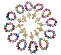 Dozzina di 12 pz Multi Color Polymer Clay Beads Cattolico Finger Rosario Anello con Croce Terra Santa Religiosa