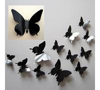 DP DESIGN® SET 12 FARFALLE ADESIVE NERE IN PVC EFFETTO 3D DA MURO PARETE ARMADIO SPECCHIO DECORAZIONE CASA NERO