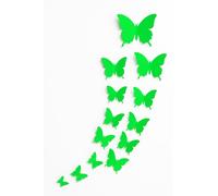 DP DESIGN® SET 12 FARFALLE ADESIVE VERDI IN PVC EFFETTO 3D DA MURO PARETE ARMADIO SPECCHIO DECORAZIONE CASA VERDE