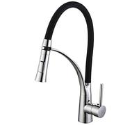 DP Grifería GC11081 Rubinetto monocomando Estraibile a Becco Alto di Colore lavello Modello Arandano, Nero e Argento