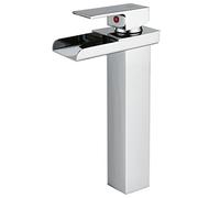 DP GRIFERIA GS11075 Rubinetto monocomando per lavabo Alto Modello Ariete con Uscita Acqua Effetto Cascata, Argento