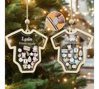 DPDP Palline di natale personalizzate, il primo Natale del bambino 2024 Ornamento personalizzato a forma di tutina, ornamento natalizio personalizzato con nome del bambino, data di nascita, peso