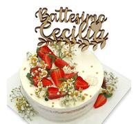 DPE - Cake topper BATTESIMO personalizzabile con nome in legno o in plexiglass. Decorazione per torte.