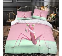 DPEOANEBN Mantide religiosa rosa 3D Stampa Coperteletto 3pz Microfibra Ipollergenica Disegno dei cartoni animati Coperta Letto 2 federe Antimacchia Adolescenti Adulti Giovani Single（140x200cm）