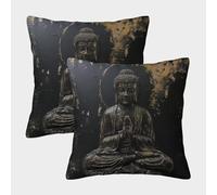 DPEOANEBN Statua di Buddha Decorativo Pillowcase Cerniera Invisibile Set di 2 Quadrati Cuscini per Camera da Letto Salotto Moderno 45x45cm