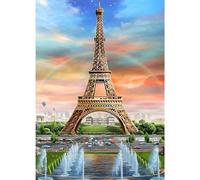 DPHERO 5D Eiffel Tower Diamond Art Kit for Adults and Kids - Full Drill Painting With Round Gems, Dusk Landscape 12x16 inch