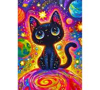 DPHERO Black Cat Planet Diamond Painting Kit for Adults and Beginners - 5D DIY Round Full Drill Cartoon Art - 12x16 inch