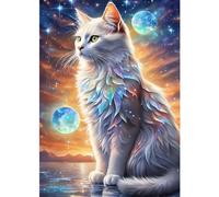 DPHERO Cat Diamond Painting Kits for Adults,5D White Cat Diamond Art Kits for Kids Beginners,Round Full Drill Dreamland Diamond Painting Art,DIY Paint with Diamonds Gem Painting Art 12x16 inch